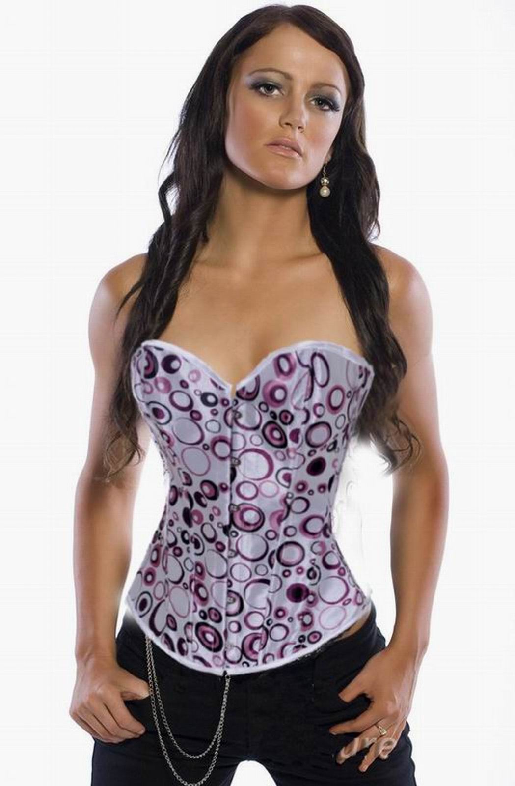 White Satin Purple-dotted Corset